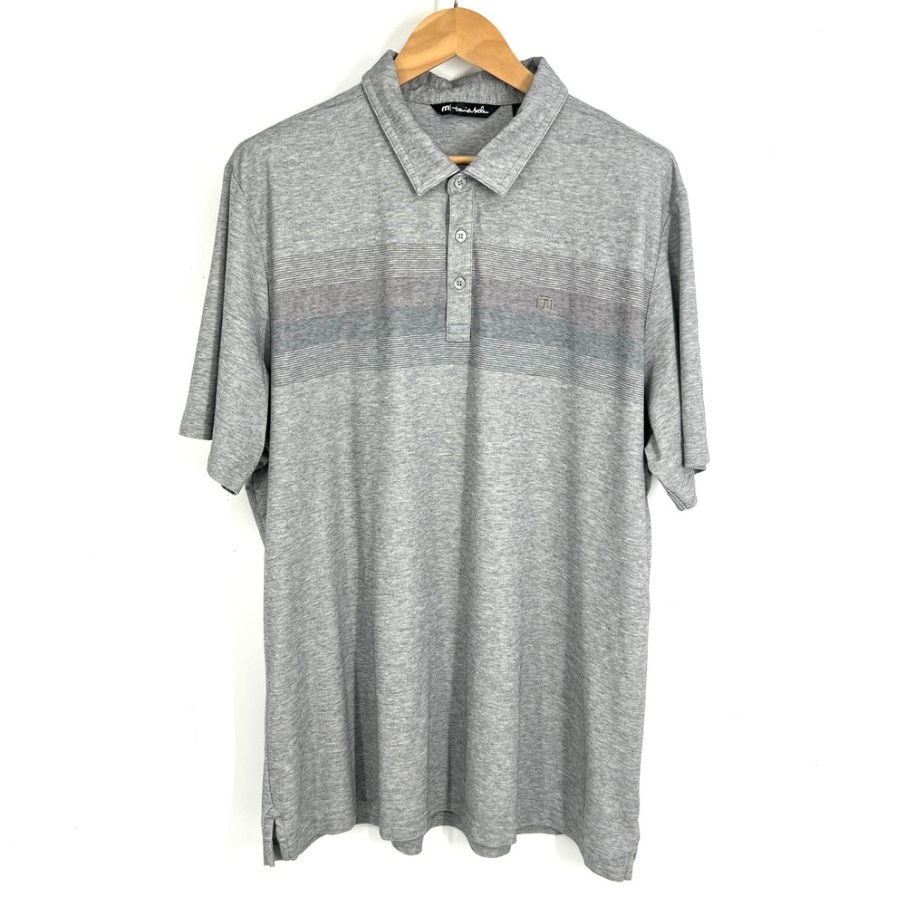 TravisMathew Men XXXL Gray Striped Pima Cotton Blend Short Sleeve Polo 1MT092